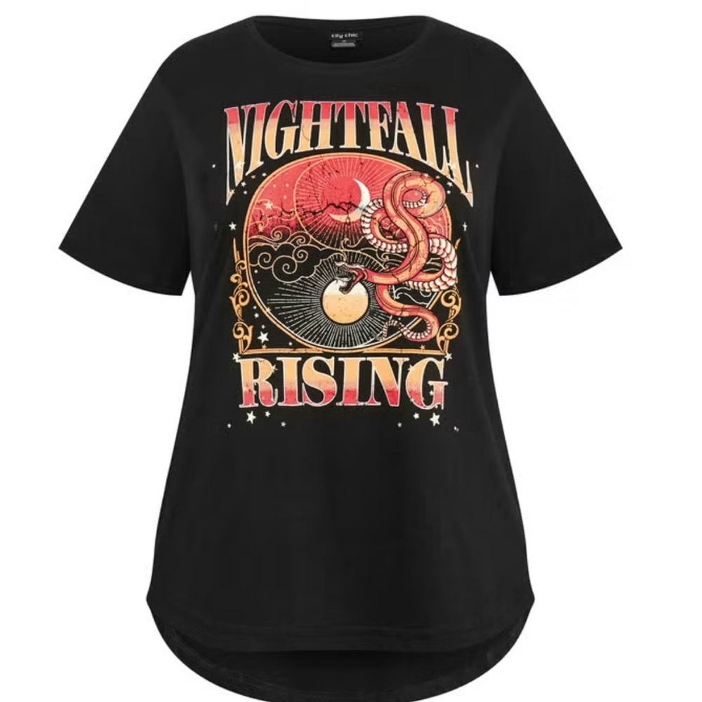 City Chic Black Nightfall Rising Graphic T-Shirt Octopus Plus Size 12 (XXS)